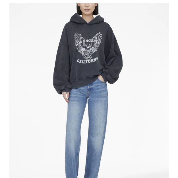 Anine Bing Tops - NWT Anine Bing Alec White Eagle Hoodie in Washed Black